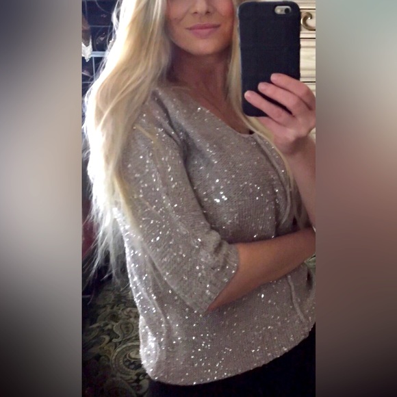 WD.NY Sequin Taupe Knit Sweater - Picture 10 of 10